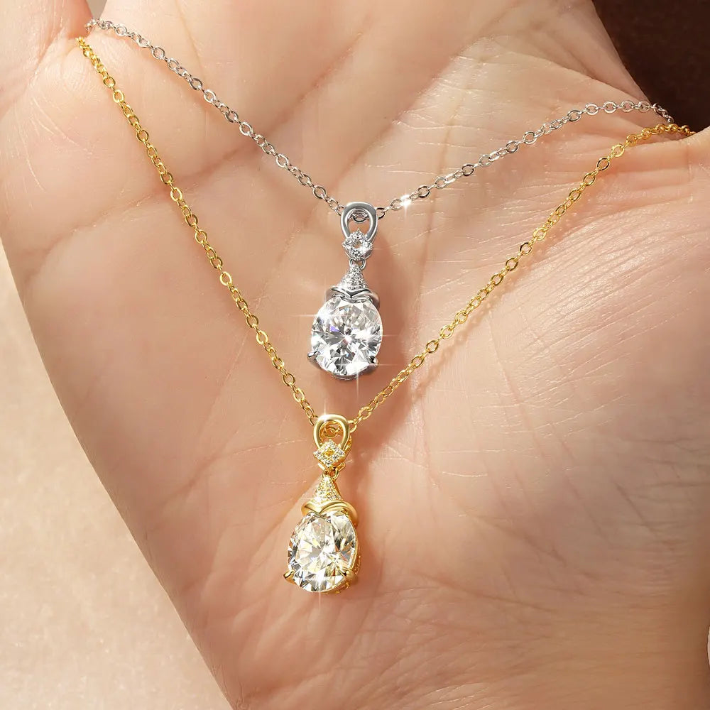 Celestinova 3ct 8x10mm D VVS1 Certified Oval Cut Moissanite Mermaid Tears Pendant Necklace for Women Bridal Wedding Jewelry Gift