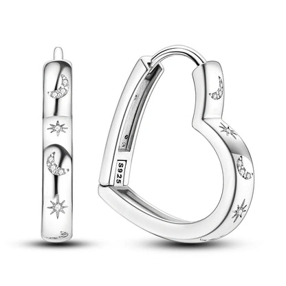 925 Sterling Silver Star Moon Heart Shape Earrings Jewelry Versatile Hoop Earrings For Women Jewelry Fine Birthday Party Gifts