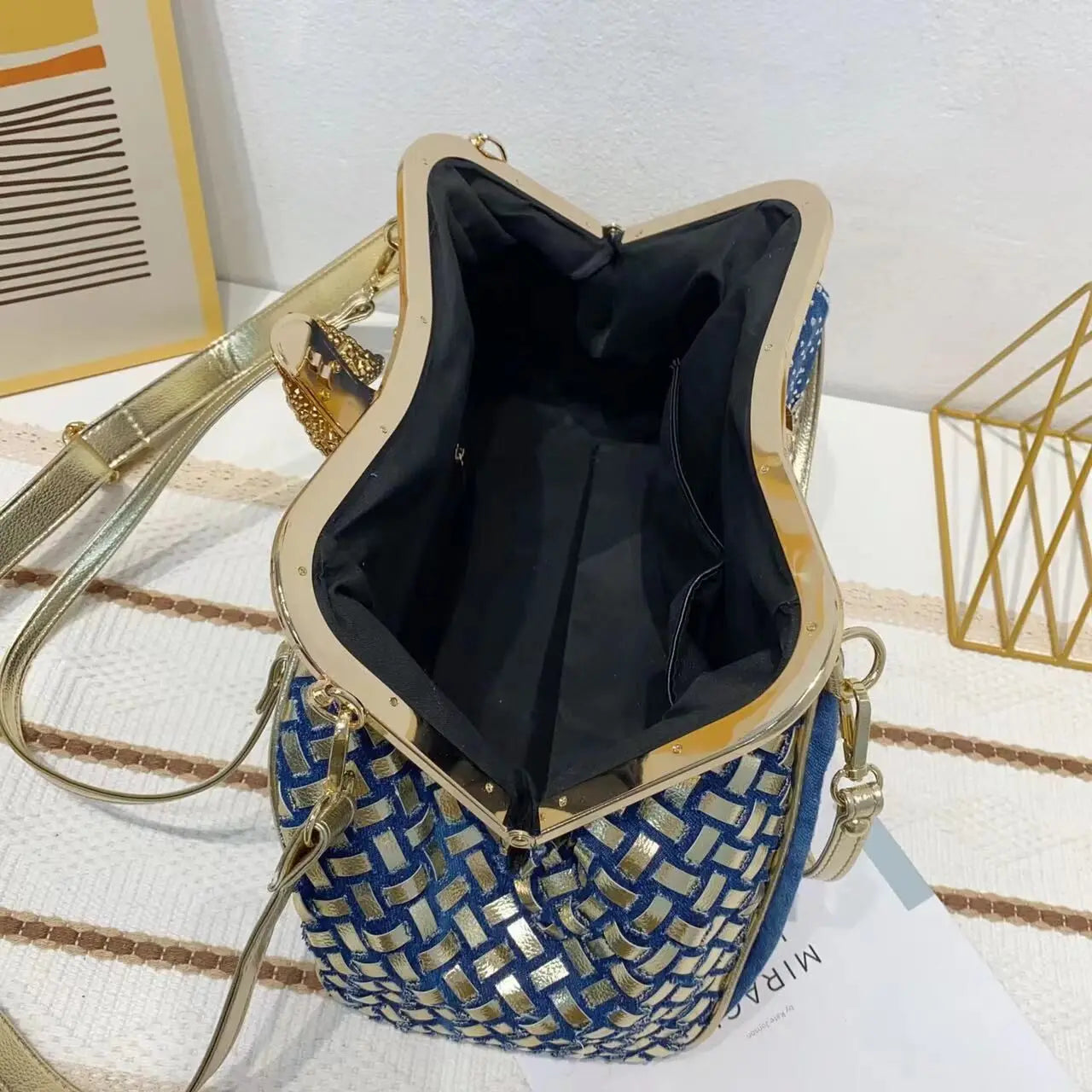 Denim Rhinestones Women Handbag Clutch Bag For Evening Party Chic Butterfly Decoration Ladies Denim  Shoulder Bag