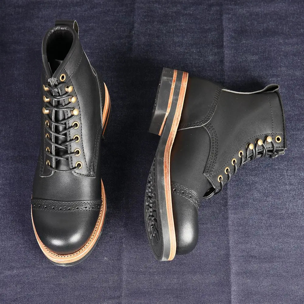 Handmade-Goodyear High Top Outdoor Casual Leather Shoes Trend Retro Boots Motorcycle Boots Men's Boots