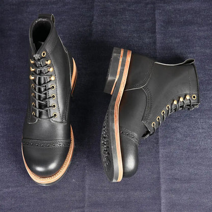 Handmade-Goodyear High Top Outdoor Casual Leather Shoes Trend Retro Boots Motorcycle Boots Men's Boots
