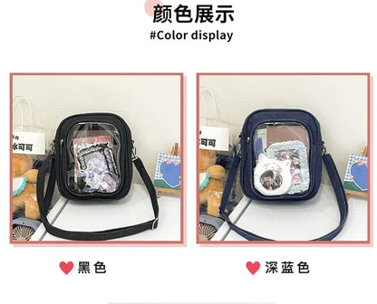 New Denim Ulzzang Ita Bags Female Transparent Badge Doll Show Crossbody Shoulder Bag Individuality Designer 2 Sides Bolso Mujer