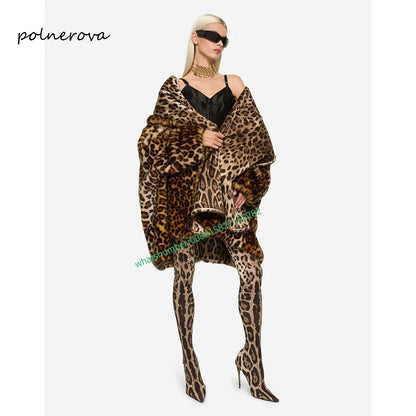 Leopard Over The Knee Boots Tight Fitting Pointy Thin Heels Slip-On Sexy Runway Show Fashion Party Pubs Shoes for Women Newest