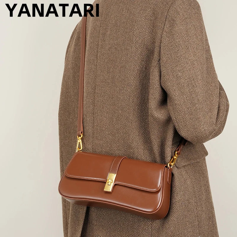 YANATARI Underarm Cowhide Genuine Leather Handbags Women Vintage Shoulder Bag Female Crossbody Bags Luxury High Quality 2025