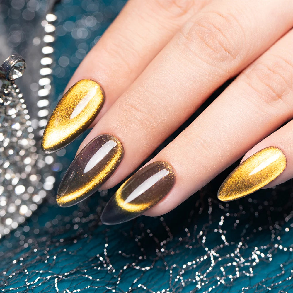 7.5ml Golden Light  Magnetic Gel Golden Gems Magnetic Gel Nail Polish Cat Nail Sparkling Glitter Semi Permanent Varnish