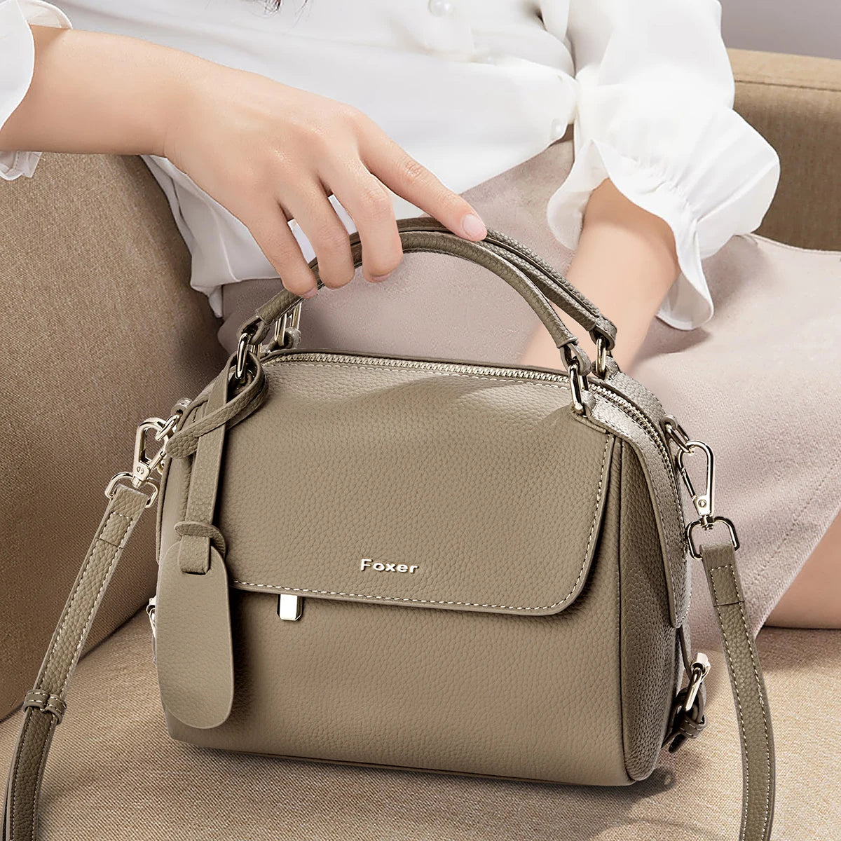 FOXER 2026 Fashion Women's Handbag Cow Leather Lady Shoulder Bag Light Luxury Crossbody Bag for Daily & Commute