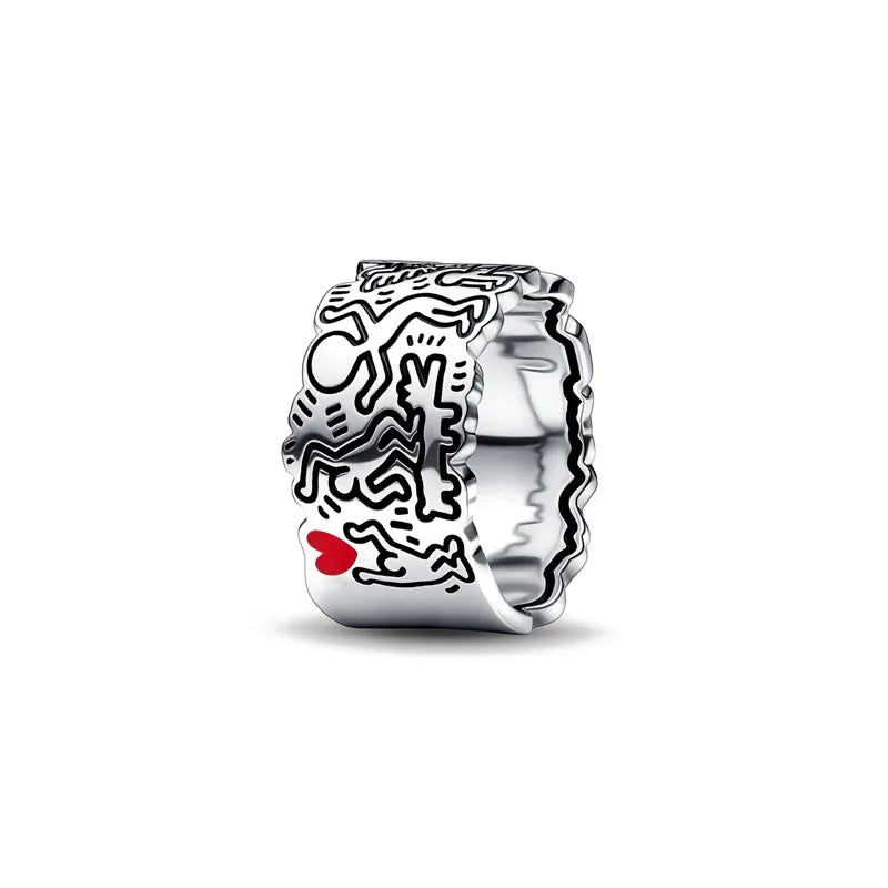 European New 925 Silver Heart-Shaped,Floral,Square Ring Suitable for Exquisite High-Quality Jewelry for Women at Wedding Parties