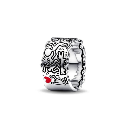 European New 925 Silver Heart-Shaped,Floral,Square Ring Suitable for Exquisite High-Quality Jewelry for Women at Wedding Parties