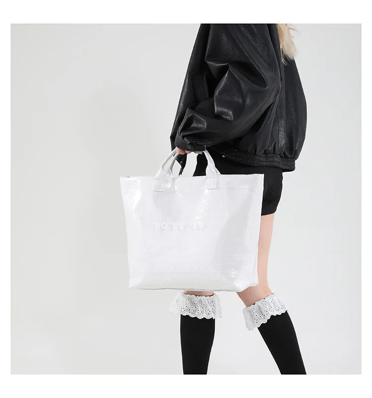 Crocodile Texture Tote Bag Pvc Kraft Paper Large Capacity Luxury Hobo Handbag Women Casual Shopping Letters Top Handle Hand Bags