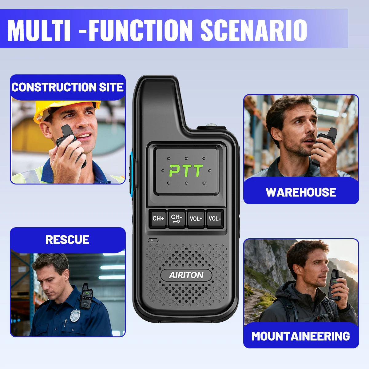 2PCS AIRITON AI-828C Mini Walkie Talkie Dual PTT Wireless Copy Frequency HD Sound Portable UHF 16 Channels Long Range Ham Radio