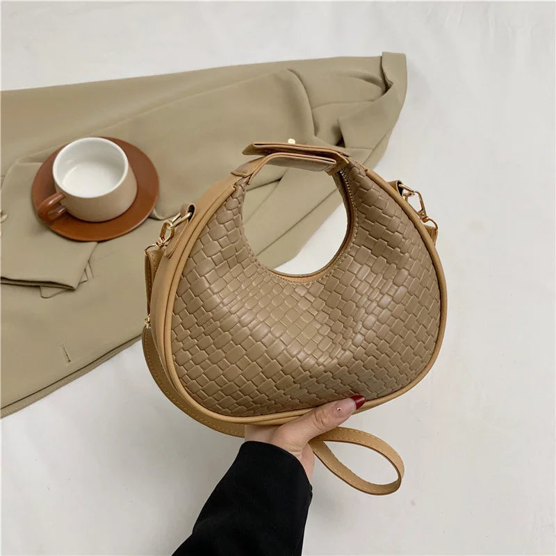 Fashion Black Half Moon Bag Luxury Pu Leather Ladies Purses and Handbags Crossbody Women Shoulder Bags