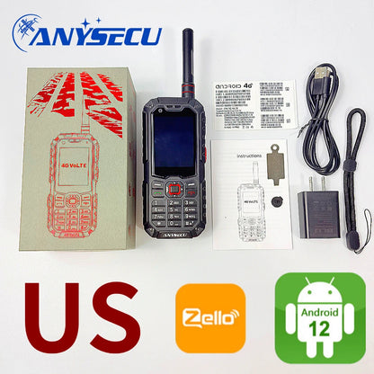 Anysecu S10 4G LTE Walkie Talkie Android 12 Dual Mode PoC Analog UHF Two Way Radio GPS Zello 3500mAh Dual SIM Touch Screen BT4.2