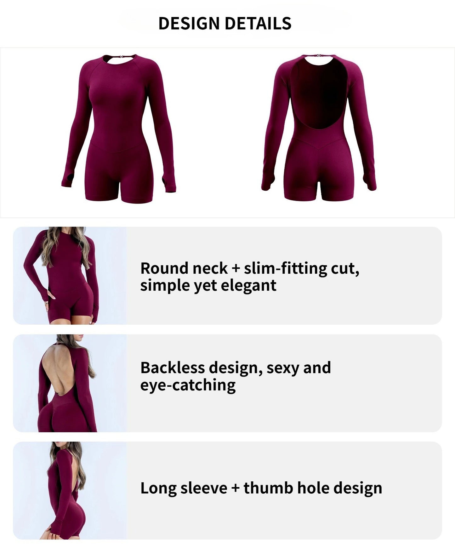 Denyf New-Women Activewear Bodysuit One Piece Backless Long Sleeve Short Leggings Seamless High Stretch for Yoga Run Gym Fitness