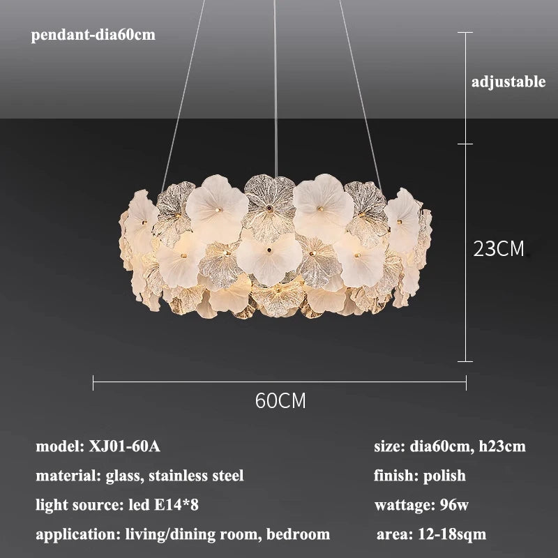 Modern Lustre Glass Flower Led Chandeliers Lighting Living Dining Room Pendant Lights Home Decor Bedroom Hanging Lamp Luminaire
