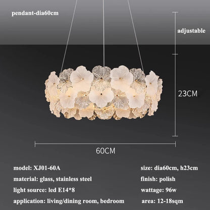 Modern Lustre Glass Flower Led Chandeliers Lighting Living Dining Room Pendant Lights Home Decor Bedroom Hanging Lamp Luminaire