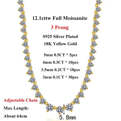 EWYA 3 Claw All Round Cut Moissanite Tennis Necklace Women Man s925 Silver Full Lab Diamond Bridal Party Link Neck Chain Gift