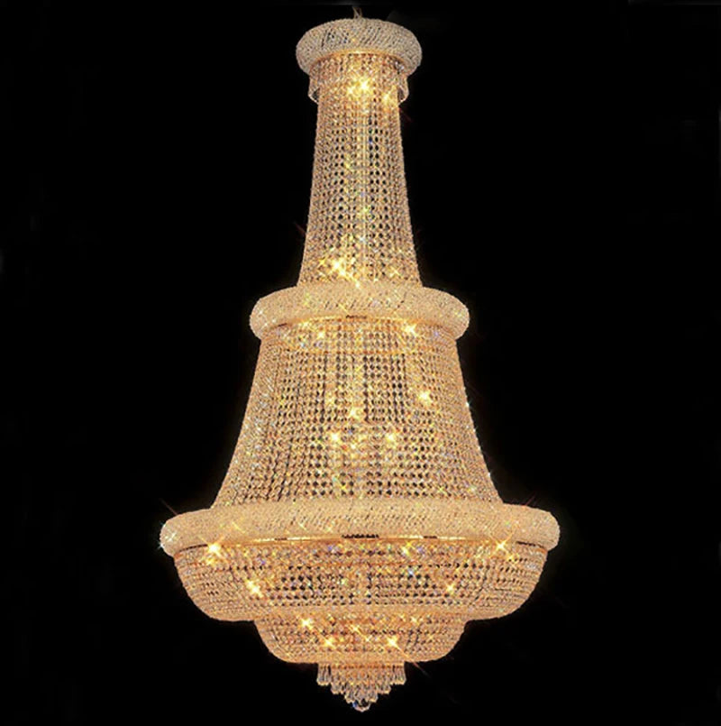Phube Large Empire Gold Crystal Chandelier Light For Staircase Hanging Lamp For Foyer Lobby Modern Hanging Light Ceiling lights