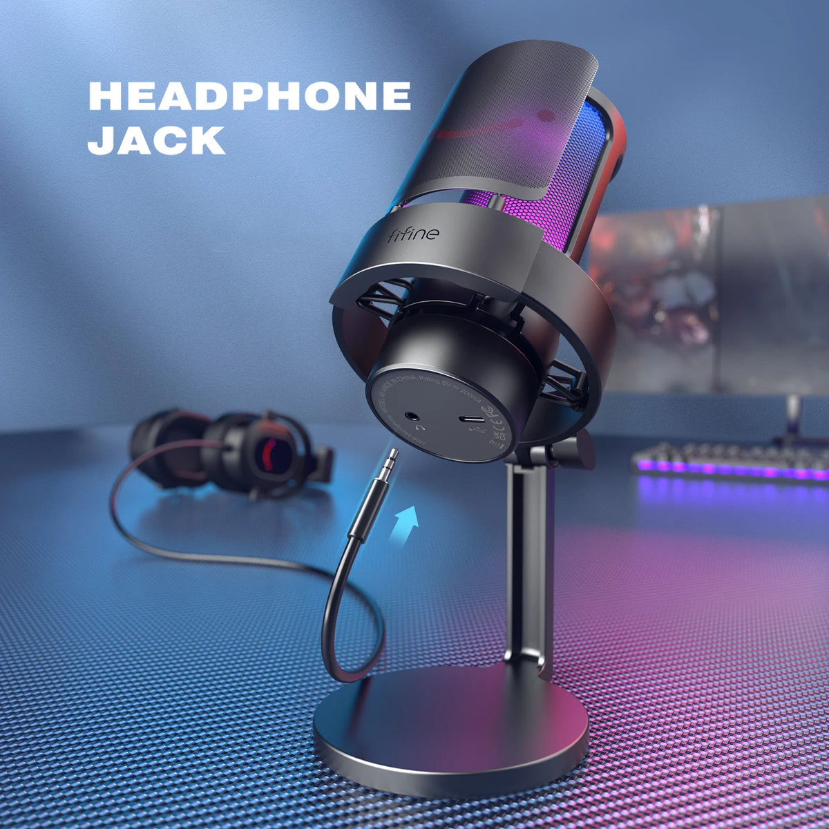 FIFINE USB Microphone for Recording and Streaming on PC and Mac,Headphone Output and Touch-Mute Button,Mic with 3 RGB Modes -A8