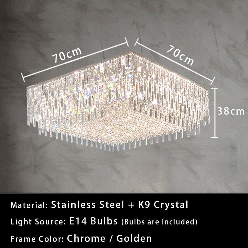 Luxury Crystal Long Pendant Lights Modern Lustres LED Chrome Hanging Lamps for Ceiling Silver Home Decor for Dining Room Remote