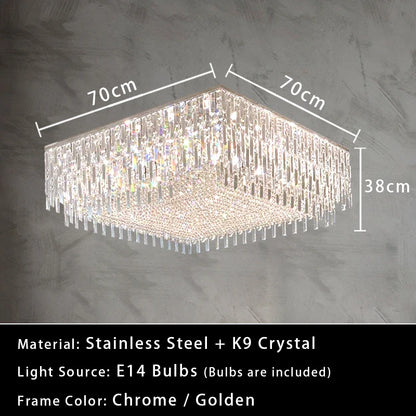 Luxury Crystal Long Pendant Lights Modern Lustres LED Chrome Hanging Lamps for Ceiling Silver Home Decor for Dining Room Remote