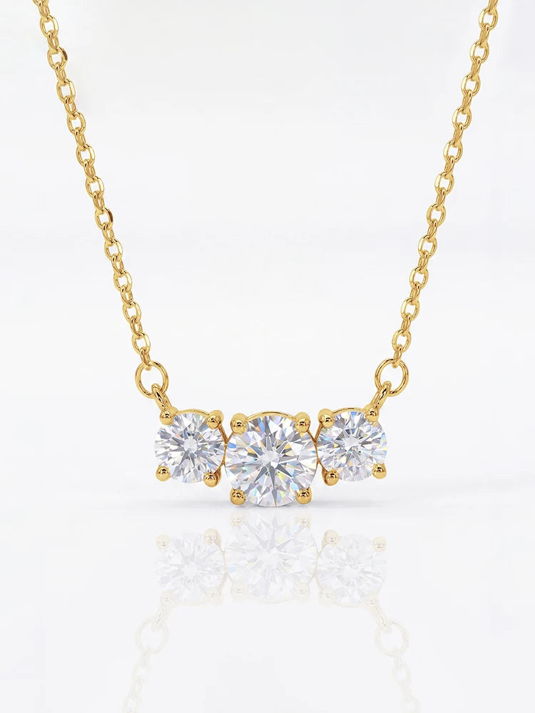 1CT Real Moissanite Diamond Three Round Shiny Necklace for Women's Anniversary Engagement 925 Sterling Silver Fine Jewelry