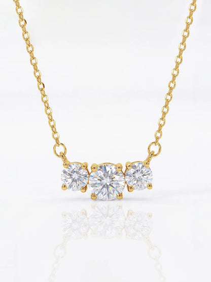 1CT Real Moissanite Diamond Three Round Shiny Necklace for Women's Anniversary Engagement 925 Sterling Silver Fine Jewelry