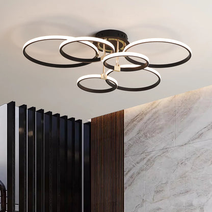Modern LED Ceiling Chandelier for Living Bedroom,Round Dimmable Ceiling Lamp,Gold/Chrome/Black Bedroom Ceiling Light Fixture