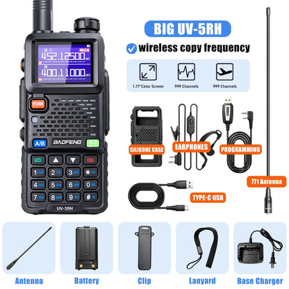 Baofeng UV5RH Walkie-Talkie, NewWireless Copy Model, Type-C NOAA Long Range 999CH, Car-Mounted Handheld Transceiver, Fleet