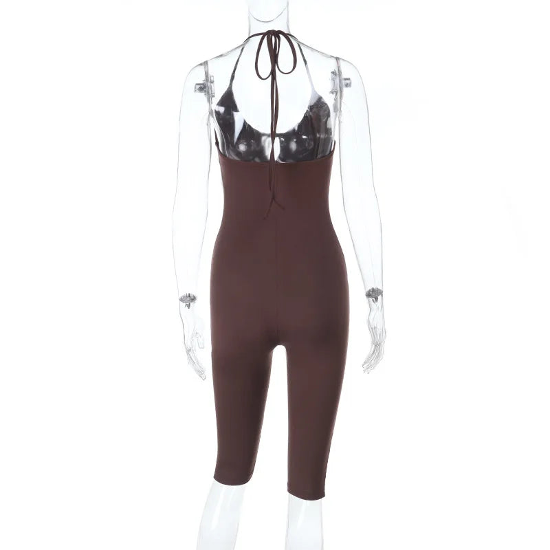 Women'S Spring Summer New Solid Slim Backless V-Neck Sexy Sports Comfortable Slim Thin Jumpsuit 2026 Skinny Bodycon Jumpsuits