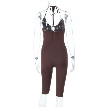Women'S Spring Summer New Solid Slim Backless V-Neck Sexy Sports Comfortable Slim Thin Jumpsuit 2026 Skinny Bodycon Jumpsuits