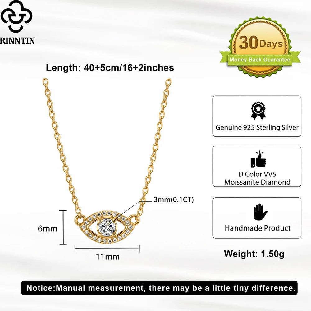 Rinntin 925 Sterling Silver Evil Eye Moissanite Necklace Minimalist Lucky Protection Pendant Jewelry Gift for Women MON24