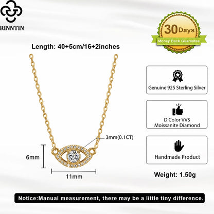 Rinntin 925 Sterling Silver Evil Eye Moissanite Necklace Minimalist Lucky Protection Pendant Jewelry Gift for Women MON24