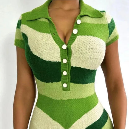Summer Contrast Color Jumpsuits Jumpsuit For Woman Short Sleeves All-match Trendy Striped Casual Sweet Bodycon Commuting Silm