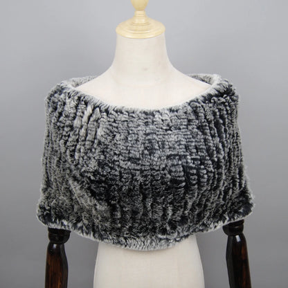 Hot Sale Women Real Rex Rabbit Fur Shawl Natural Real Knitted Real Rex Rabbit Fur Poncho Scarf Autumn Winter Rabbit Fur Pashmina