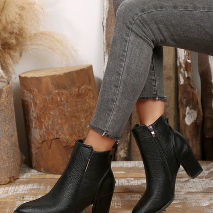 2025 Winter New Women's Fashion Boots with Side Zipper Short Sleeve Elegant Pointed Coarse Heel Women's Shoes