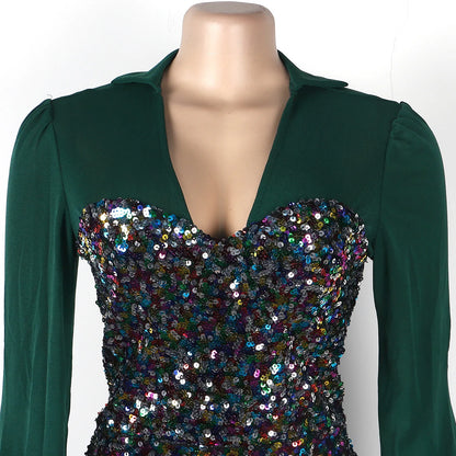 Sequined Club Pencil Jumpsuit Sexy Women V-neck Bodycon Autumn Sequins Party Overalls Romper