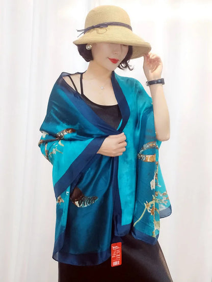 Designer Almond Blossoms Printed Silk Scarf Women Luxury Sun Protection Shawl Ladies Summer Beach Pareo Sarong Travel Wrap 180cm