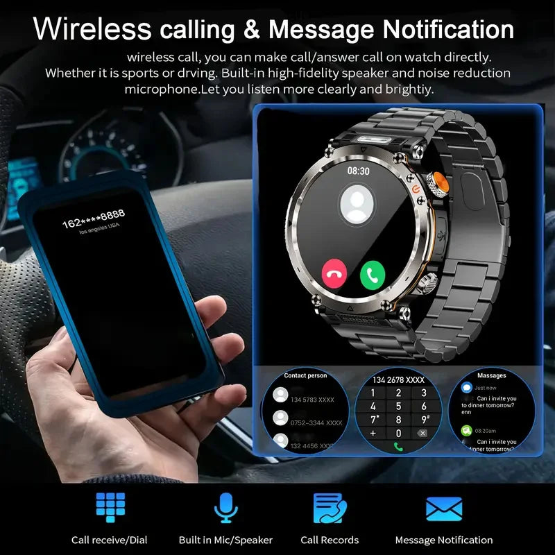 DAORKOW 2026 New Model 10ATM Waterproof 600mAh Smartwatch Compass LED Flashlight Bluetooth Call Outdoor Sports Smartwatch