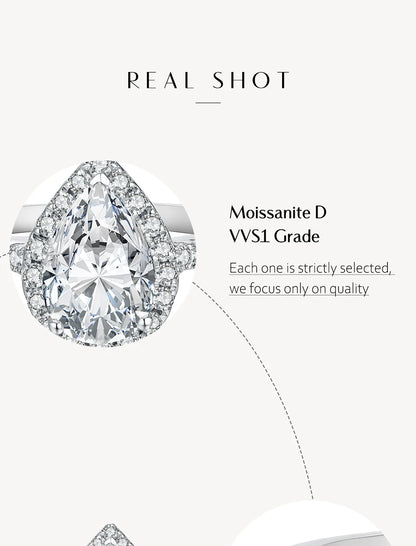 MINTYBOX Pear Cut 2.0CT Luxury Moissanite Ring Solid 925 Sliver 18K Gold Plated Engagement Halo Ring for Women Fine Jewelry Gift