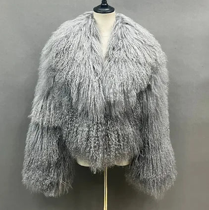 Mongolian Fur Coats Fur Lapel Jacket Women Elegant White Fluffy Solid Thicken Warm Long Sleeves Coats Winter Chic Oversize Lady
