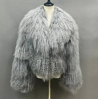 Mongolian Fur Coats Fur Lapel Jacket Women Elegant White Fluffy Solid Thicken Warm Long Sleeves Coats Winter Chic Oversize Lady