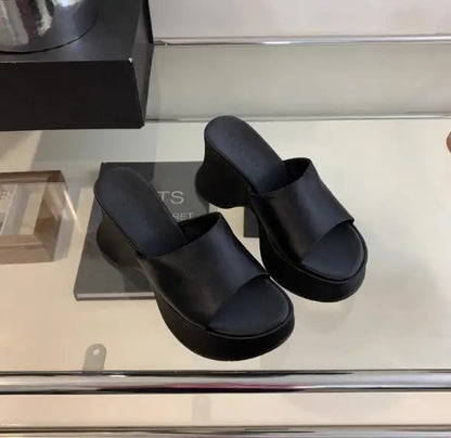 Summer Women's Slippers Fashion Platform Sandals Luxury Leather Casual Slippers High-heele Slippers for Women Open Toe Sandalias