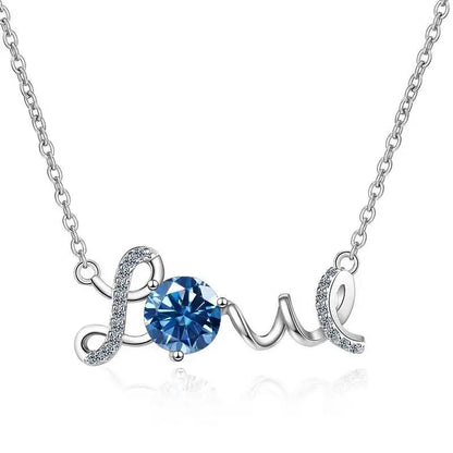 1CT 925Silver Cursive Love Letter Single Stone Pendant Necklace Round Cut D VVS1 Multi Color Moissanite Love Gift Fine Jewelry