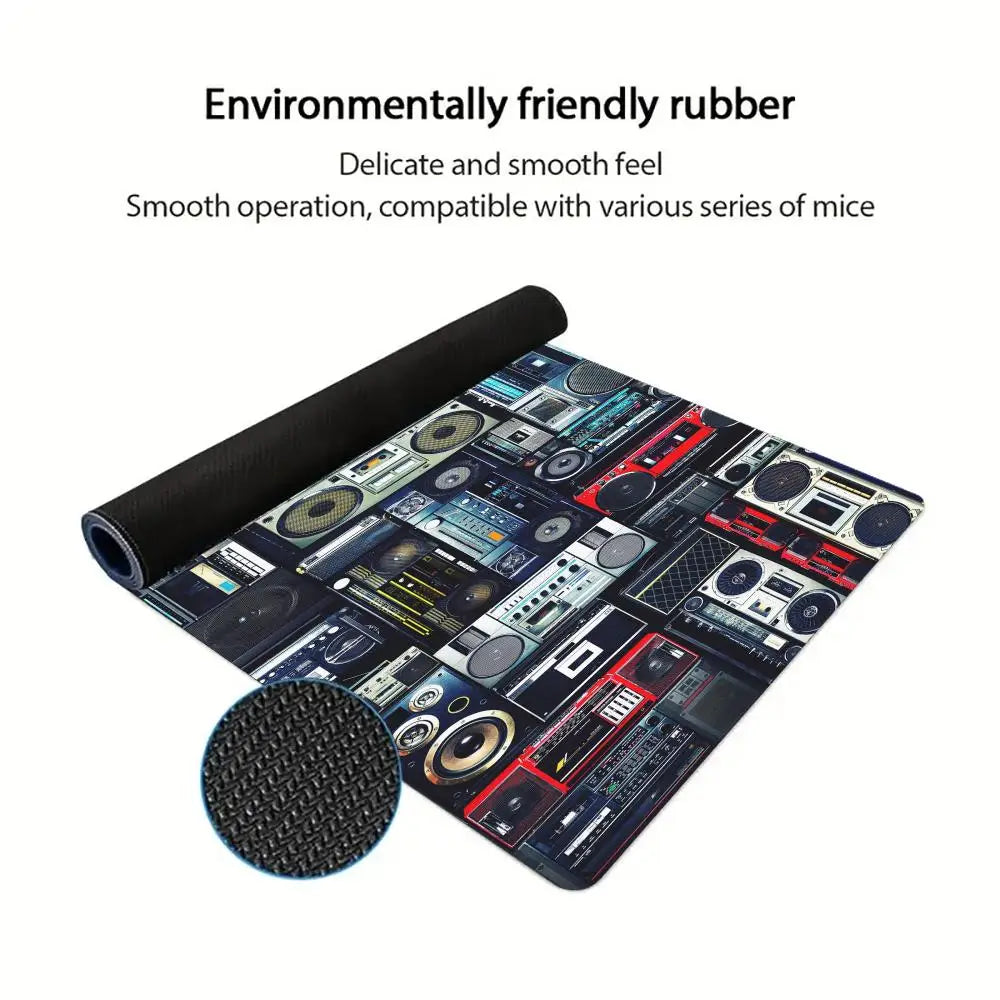 Vintage Boombox Radio Large Gaming MousePad Non Slip Keyboard Desk Mat Retro Audio Device Print Desktop Mousepad Gamer Table Mat