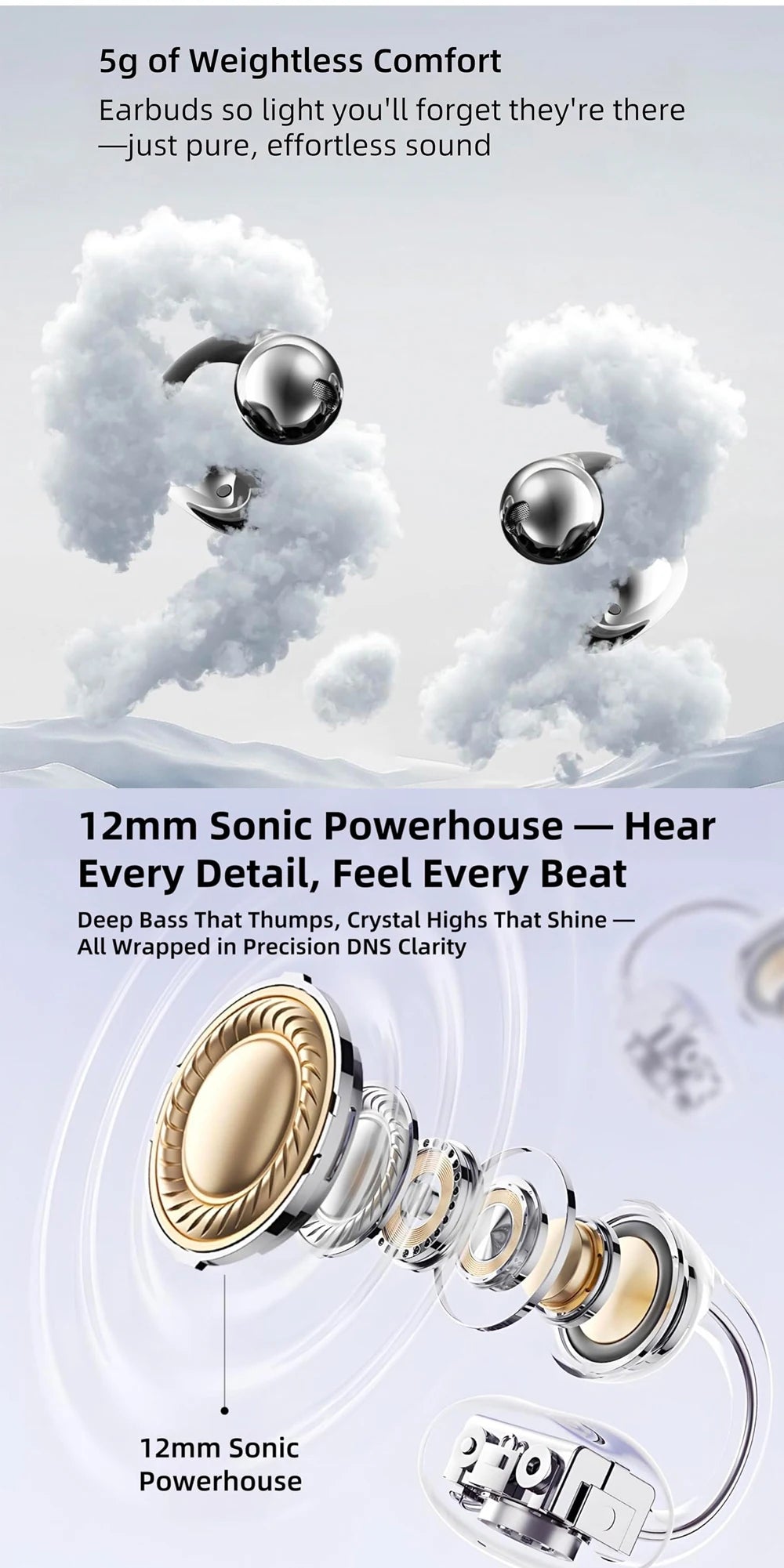 UYUXIO BT 5.4 Clip on Earbuds Wireless Open Ear Headphone with 72H Play Time Long-Battery Life Over Ear Buds for Sport Workouts