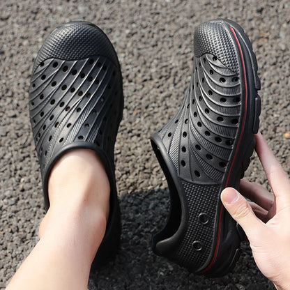 Crestar Men's Clogs Sandals Summer Holes Breathable Garden Home Sandals Fashion Outdoor Antiskid Sole Beach Slides Solid Color