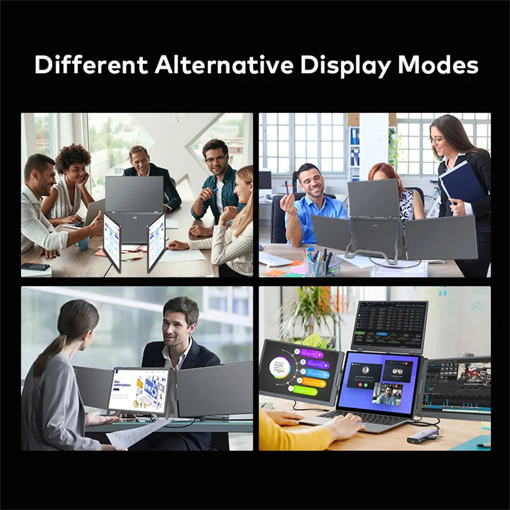 Triple Screen Portable LCD Backlit Monitor FHD Display Secondary Screen Connected to Notebook with 1 Cable Sub Screen Extender