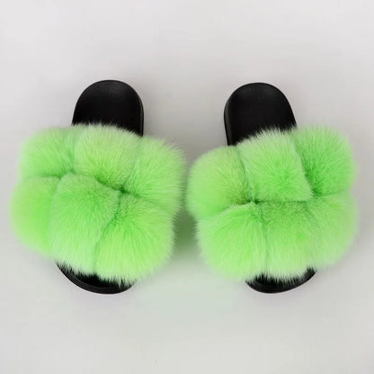 Natural Fox Fur Slippers, Fashionable Outdoor Multi-Color Animal Hair Slippers, Women's Gifts, Soft EVA Sole Slippers, On Trend