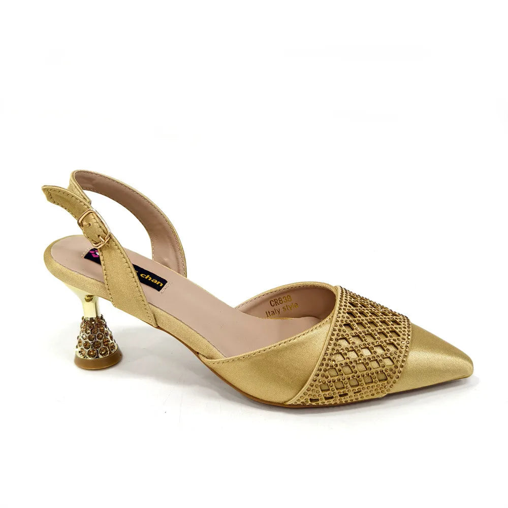 Nigerian Women Heel Party Ladies Italian Design Shoes And Bags Set Decorated with Rhinestone Handbag Wedding Party