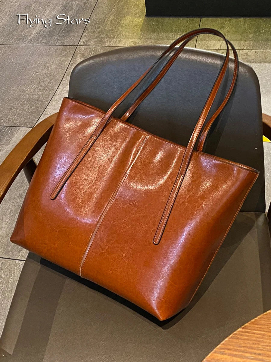 Luxury Women Leather Tote Bag Top Layer Cowhide Large Capacity Fashionable Handbag Brand Designer Shoulder Bag 2025 New Handbag